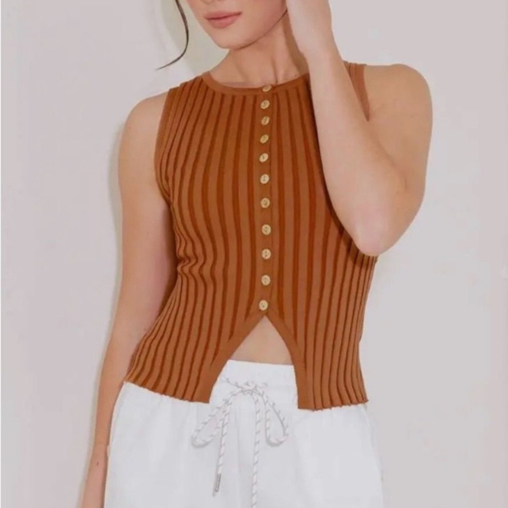 NWT Free Market | Flying Tomato Brown Ribbed Stretch tank top Sz M
